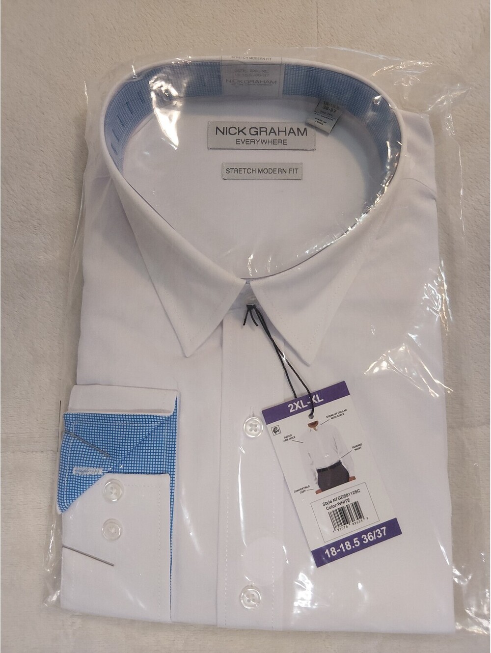 Nick Graham Everywhere Men's Stretch Modern Fit Dress Shirt 2XL-XL White
